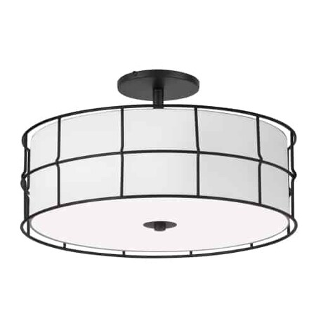 Dainolite 3 Light Incandescent Matte Black Semi-Flush Mount Fixture W/White Shade, 740443 ALC-163SF-MB